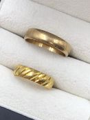 TWO HALLMARKED WEDDING RINGS, 9ct GOLD EXAMPLE 3.78grms, 18ct EXAMPLE 2.98grms.