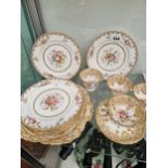 19th C. CUPS AND SAUCERS, HAMMERSLEY AND OTHER FLOWER PAINTED PLATES