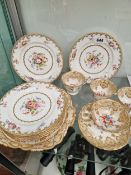 19th C. CUPS AND SAUCERS, HAMMERSLEY AND OTHER FLOWER PAINTED PLATES