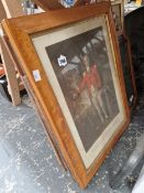 A VICTORIAN NEEDLEWORK PICTURE, A WATERCOLOUR, A MAPLE FRAMED PRINT ETC.