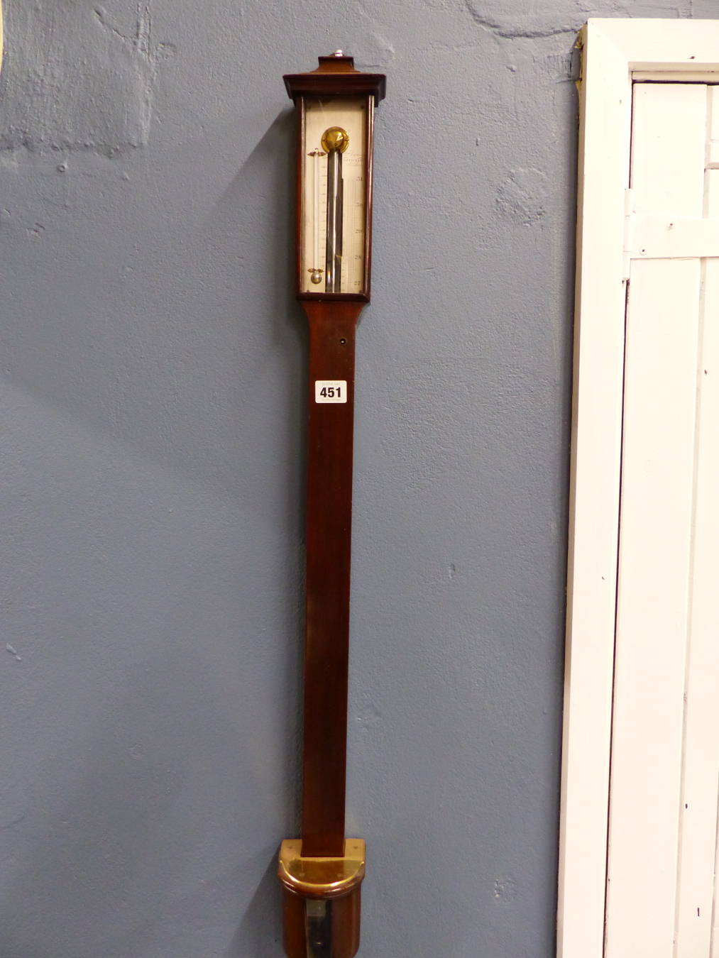 A WILLIAM DUNCAN MAHOGANY STICK BAROMETER, THE SILVERED SCALE FLANKED BY A MERCURY THERMOMETER, - Image 2 of 5