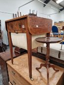 A REGENCY MAHOGANY AND INLAID PEMBROKE WORK TABLE AND WINE TABLE.