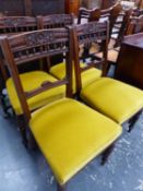 A SET OF FOUR LATE VICTORIAN DINING CHAIRS.