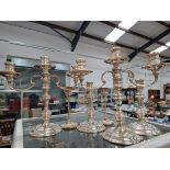 A PAIR OF HALLMARKED SILVER 3 BRANCH CANDLABRA, AND TWO FURTHER PAIRS OF SILVER CANDLESTICKS. ALL