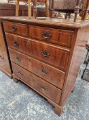 A GEORGIAN AND LATER MAHOGANY AND INLAID CHEST OF TWO SHORT AND THREE LONG DRAWERS.
