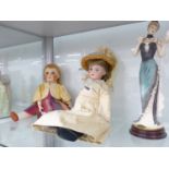 A VINTAGE ARMAND MARSAILLE DOLL, AND A LATER COMPOSITION HEAD DOLL, TOGETHER WITH TWO FIGURINES .