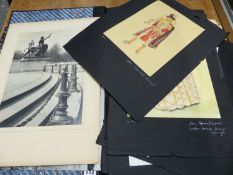 A FOLIO OF WATERCOLOUR COSTUME DESIGNS, VARIOUS PHOTOGRAPHS, ETC.