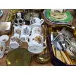 VARIOUS 19TH CENTURY BRASS WARES, A SELECTION OF COMMEMORATIVE CUPS, ASSORTED CUTLERY AND VARIOUS