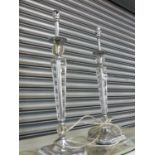 A PAIR OF LUCITE AND CHROME TABLE LAMPS.
