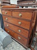A GEORGE III OAK SMALL CHEST OF TWO SHORT AND THREE LONG DRAWERS.