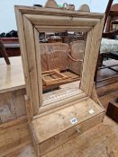 A PINE HALL MIRROR WITH GLOVE DRAWER.