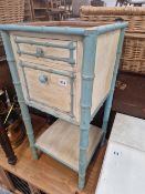 AN ANTIQUE PAINTED PINE BEDSIDE CABINET.