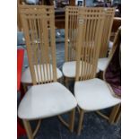 A SET OF SIX MACKINTOSH STYLE HIGH BACK DINING CHAIRS.