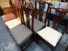 THREE PAIR AND ONE OTHER MAHOGANY DINING CHAIRS.