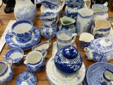 A QTY OF VICTORIAN AND LATER BLUE AND WHITE TRANSFER WARES ETC.