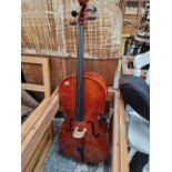 A CELLO WITH LABEL, HIDERSINE PIACENZA WITH FABRIC CASE.