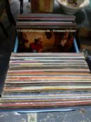 A BOX OF LP RECORD ALBUMS, MOSTLY 70'S AND 80'S EASY LISTENING, CLASSICAL, POP ETC.