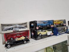 A COLLECTION OF MODEL CARS SOME WITH ORIGINAL BOXES TO INCLUDE, UT MODELS, MOTORMAX, HOT WHEELS