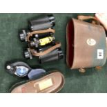 A PAIR OF SAFARI FIELD BINOCULARS, AND A CRONEL SWISS MADE WTACH ON A MILITARY STRAP.