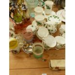 A COLCLOUGH TEA SET, ART DECO GLASSWARES, PLATED POTS ETC. (QTY)