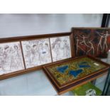 THREE ANTIQUE AND LATER FRAMED TILES.