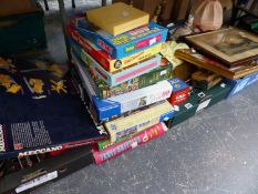 TOYS, COLLECTABES & GAMES INCLUDING MECCANO, JIGSAWS, COLLECTORS TINS, LAMPS, A BAROMETER, CARVING