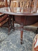 A VICTORIAN MAHOGANY SUTHERLAND TABLE ON CARVED FEET.