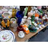 DECORATIVE CERAMICS AND GLASS TO INCLUDE SADLER, WADE, GLASS PAPERWEIGHTS, A STAR WARS FIGURE,