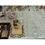 A QTY. OF GOOD QUALITY CUT DRINKING GLASS WARES, VARIOUS PLATED WARES ETC.