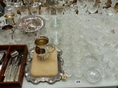 A QTY. OF GOOD QUALITY CUT DRINKING GLASS WARES, VARIOUS PLATED WARES ETC.