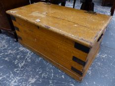 A VICTORIAN PAINTED PINE BLANKET BOX.