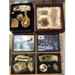 FOUR POCKET KNIFE AND POCKET WATCH CASED SETS.