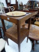 A 19TH CENTURY MAHOGANY SMALL WASHSTAND WITH FOLD OVER TOP.