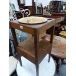 A 19TH CENTURY MAHOGANY SMALL WASHSTAND WITH FOLD OVER TOP.