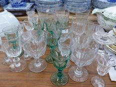 A SELECTION OF ANTIQUE AND LATER CUT DRINKING GLASSES.