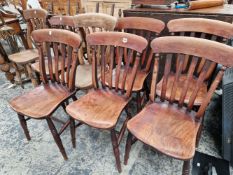 A SET OF SIX VICTORIAN SLAT BACK KITCHEN CHAIRS AND TWO SIMILAR.