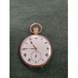 A 9ct GOLD HALLMARKED POCKET WATCH. GROSS WEIGHT 85 gms. CASE DIAMETER 48mm. (CURRENTLY IN RUNNING