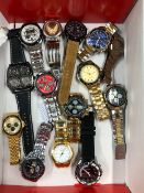 A VARIETY OF DRESS WATCHES TO INCLUDE CHRONOGRAPH EXAMPLES, AND LCD WATCHES.