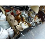 A SELECTION OF VINTAGE TEAWARES, ORNAMENTAL CHINA, PLATED WARES, A LAMP ETC.