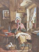 H.L.D. (19TH CENTURY). THE COTTAGE SEAMSTRESS. WATERCOLOUR. SIGNED WITH INITIALS AND DATED 1870.