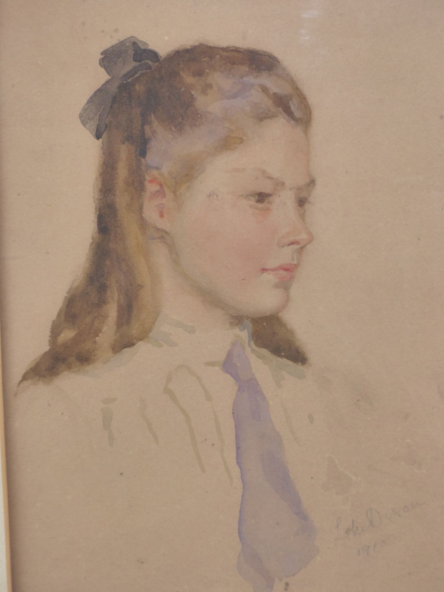 L *** DIXON. (EARLY 20TH CENTURY) PORTRAIT OF A YOUNG GIRL. WATERCOLOUR, PENCIL SIGNED AND DATED