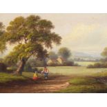 19TH CENTURY ENGLISH SCHOOL. A RURAL RIVERSIDE WITH COTTAGES. OIL ON RELINED CANVAS. INSCRIBED TO