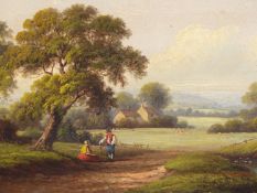 19TH CENTURY ENGLISH SCHOOL. A RURAL RIVERSIDE WITH COTTAGES. OIL ON RELINED CANVAS. INSCRIBED TO