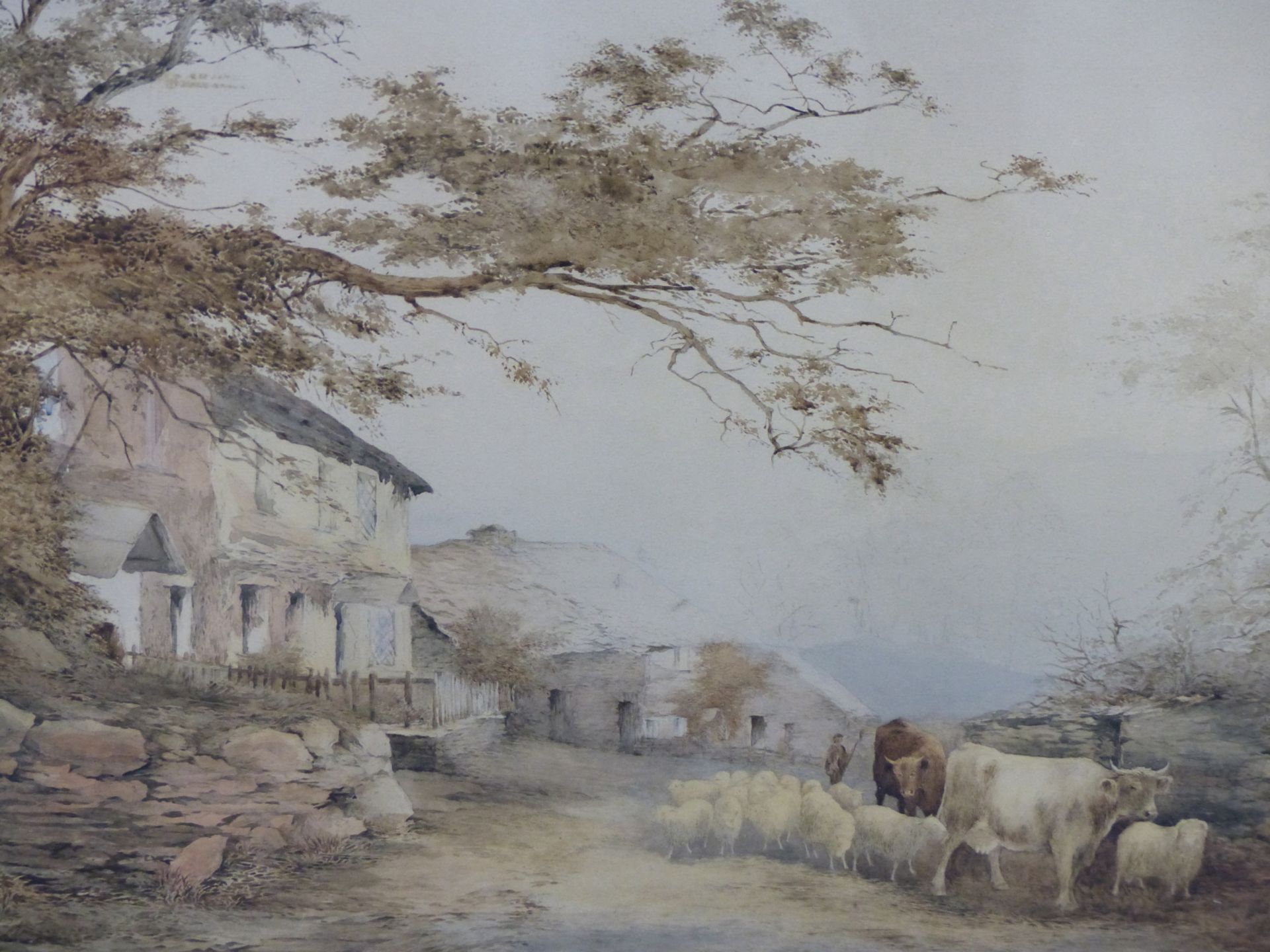 T. KET. ( 19TH CENTURY) FARMYARD WITH CATTLE AND SHEEP. WATERCOLOUR. SIGNED INDISTINCTLY L/R. 56.5 X - Image 8 of 8