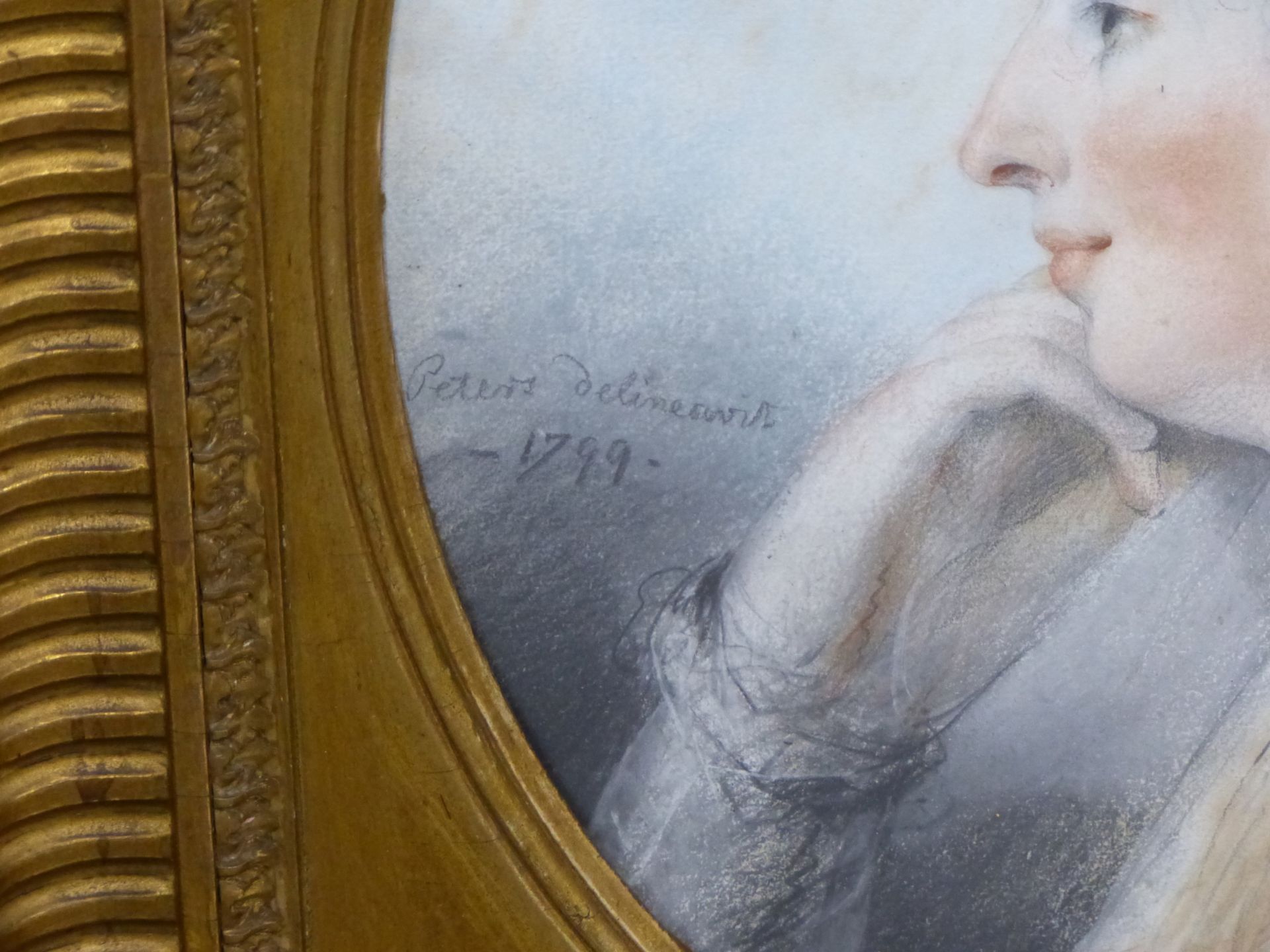 18TH/19TH CENTURY SCHOOL. PORTRAIT OF A CONTEMPLATIVE LADY. PASTEL. BEARS INSCRIPTION "PETERS - Image 5 of 8