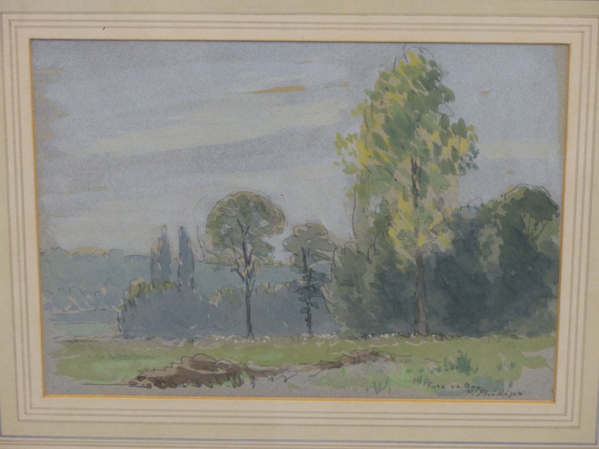 PATRICK PHILLIPS (20TH CENTURY) ARR. "IN THE EURE VALLEY" PENCIL AND WATERCOLOUR, SIGNED LOWER RIGHT - Image 2 of 7