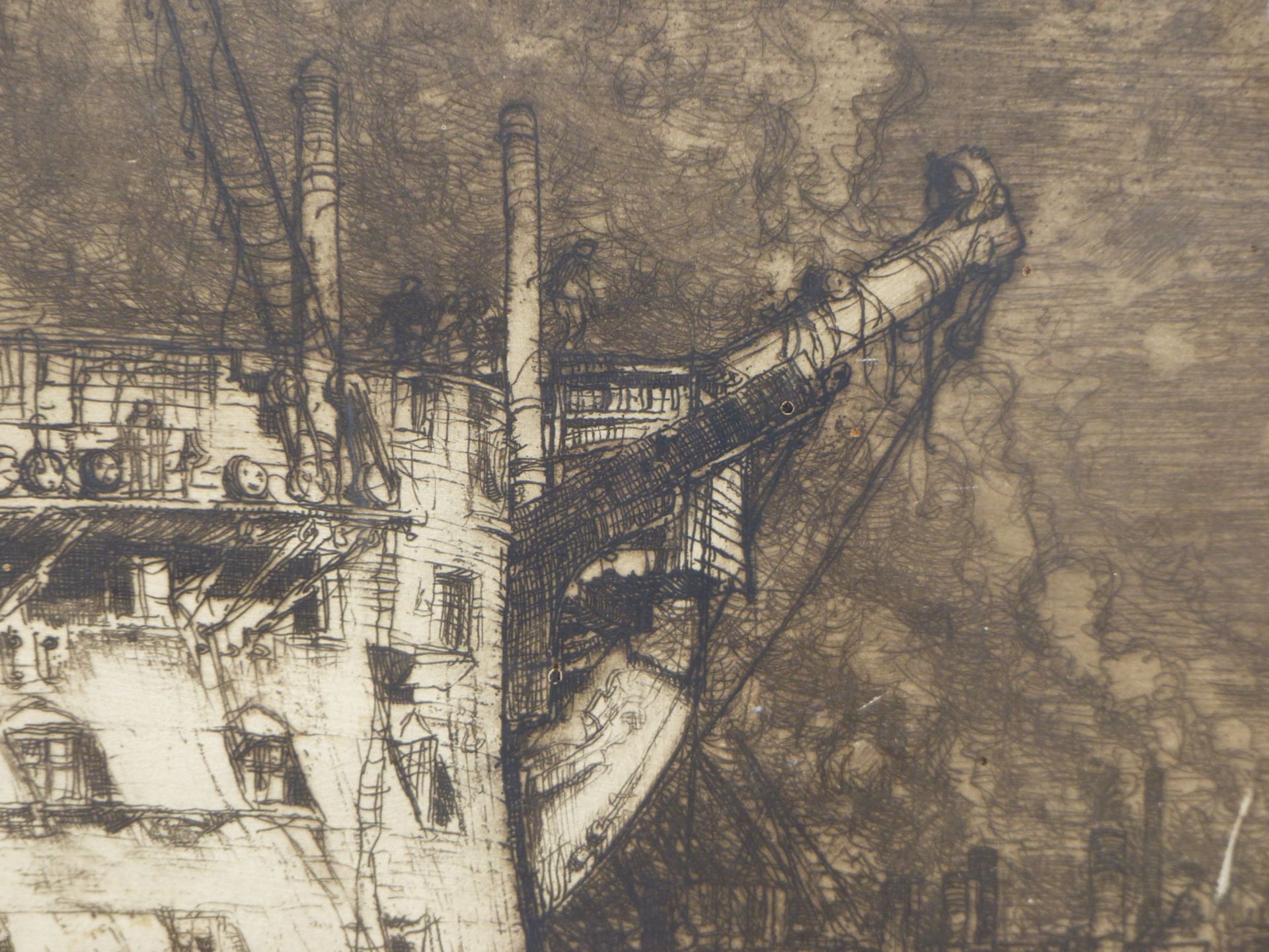 SIR FRANK BRANGWYN-( 1867-1957) - BREAKING UP OF THE CALADONIA, PENCIL SIGNED ETCHING C.1906. 80 X - Image 3 of 11