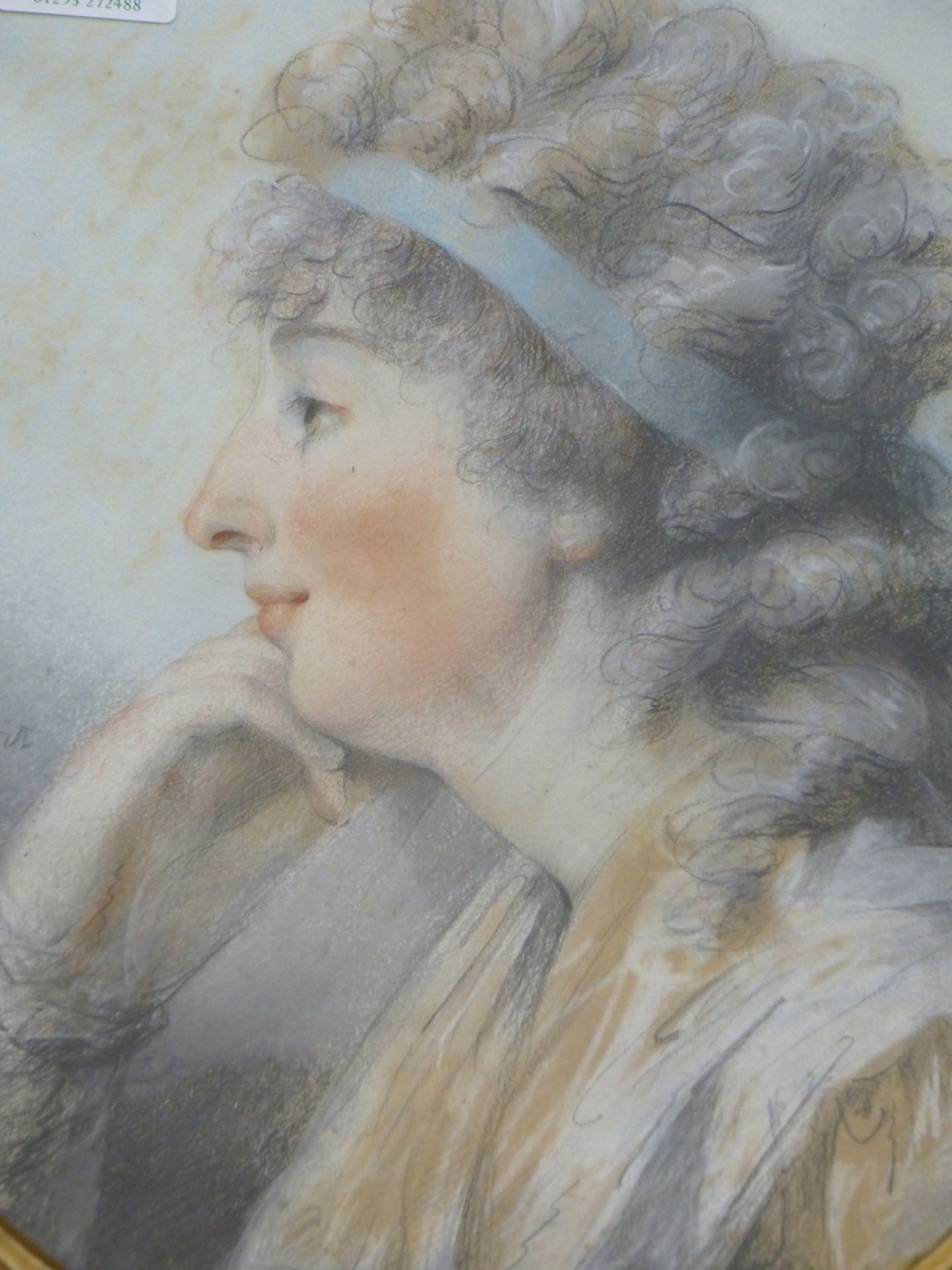 18TH/19TH CENTURY SCHOOL. PORTRAIT OF A CONTEMPLATIVE LADY. PASTEL. BEARS INSCRIPTION "PETERS - Image 2 of 8