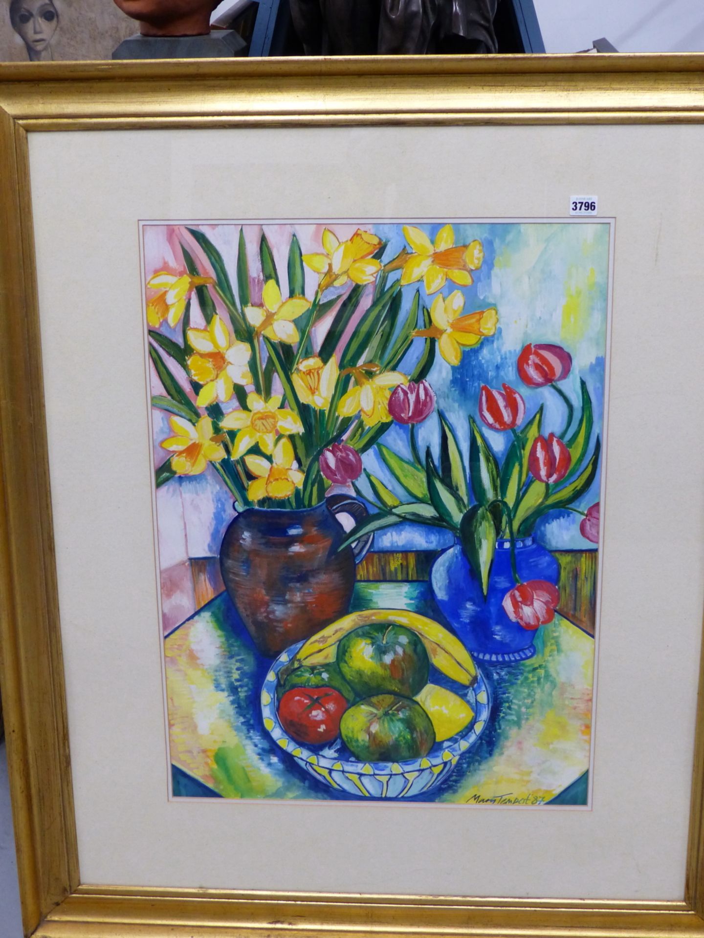 MARY TEMPEST (20TH CENTURY) DAFFODILS AND TULIPS. WATERCOLOUR AND GOUACHE ON PAPER. SIGNED AND DATED - Image 2 of 6