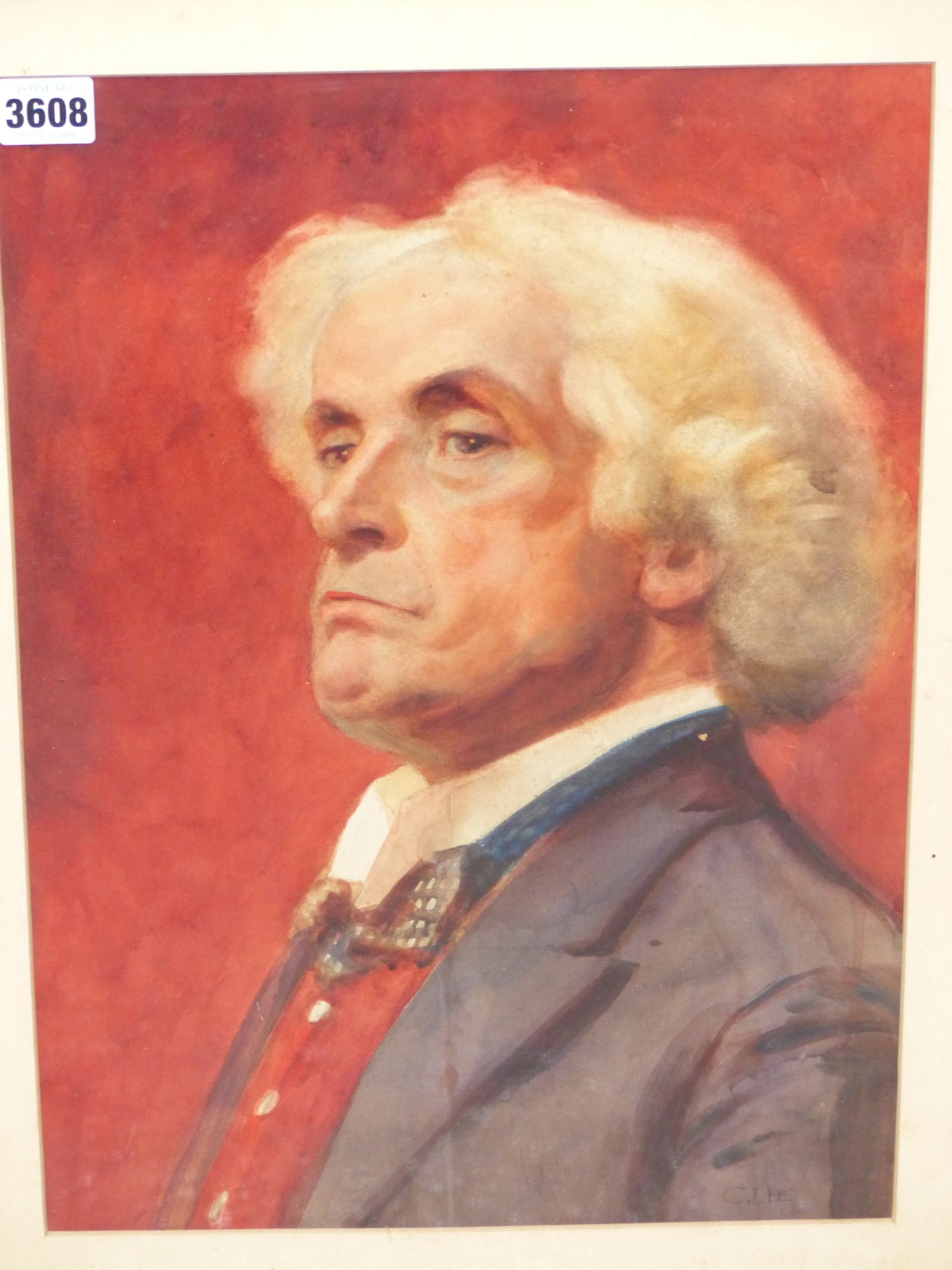 C.LEE (19TH/20TH CENTURY SCHOOL) PORTRAIT OF A GENTLEMAN, WATERCOLOUR, SIGNED LOWER RIGHT, 30 X 43 - Image 2 of 5